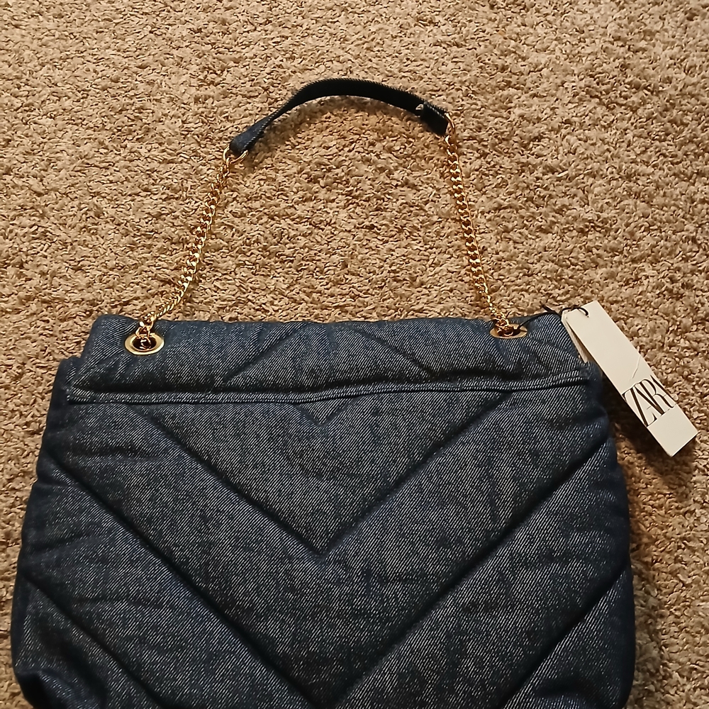 ✨ NWT Zara Quilted Denim Chain Shoulder Bag Designer Inspired Flap Bag - Picture 4 of 6